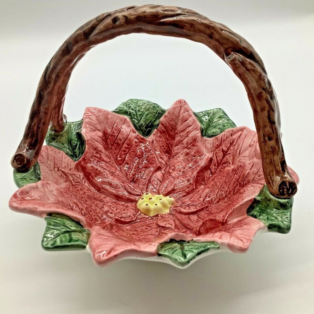 Fitz & Floyd Omnibus Vintage Ceramic Poinsettia Basket